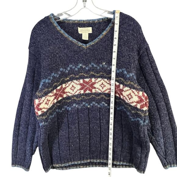 Vintage Y2K Fair Isle Sweater Women 1X Blue Snowflake Holiday Retro Winter Cabin - Picture 9 of 14